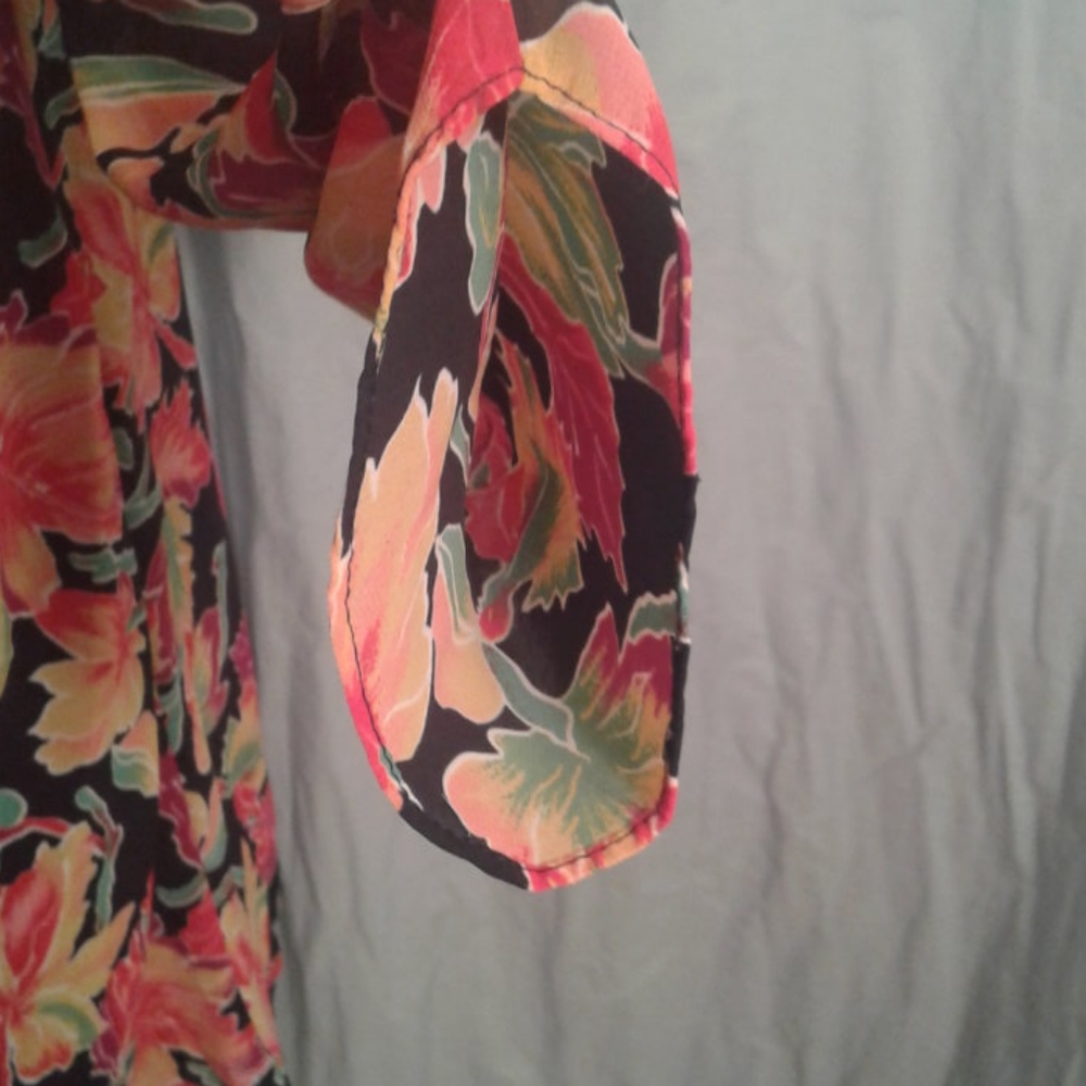 Natori II Small S Tunic Shirt Oversized Vintage Floral Leaves Yellow Orange Red - Picture 4 of 12